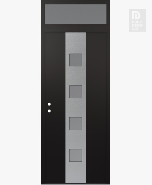 Modern Steel Front Door DIAMOND A12 36" X 96" BLACK/WHITE FROSTED GLASS PANEL STAINLESS STEEL RHI WITH TRANSOM FROSTED GLASS