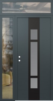 DIAMOND A9 52" X 96" ANTHRACITE/ANTHRACITE FROSTED GLASS PANEL BLACK RHI WITH SIDELITE AND TRANSOM CLEAR GLASS