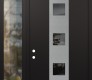 Modern Steel Front Door DIAMOND A12 48" X 96" BLACK/BLACK MIRRORED GLASS PANEL STAINLESS STEEL RHI WITH SIDELITE AND TRANSOM CLEAR GLASS