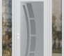Modern Steel Front Door Diamond C12 64" x 96" white/white frosted Glass Panel stainless steel RHI with 2 Sidelites and Transom clear Glass