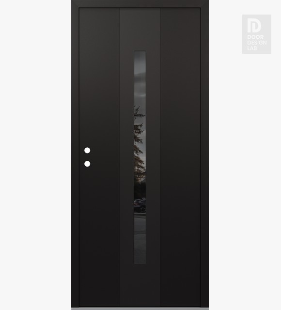 Modern Steel Front Door DIAMOND A2 36" X 80" BLACK/BLACK MIRRORED GLASS PANEL BLACK RHI