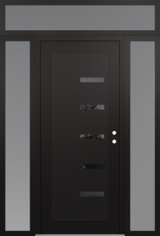 Diamond C8 60" x 96" black/black mirrored Glass Panel black LHI with 2 Sidelites and Transom frosted Glass