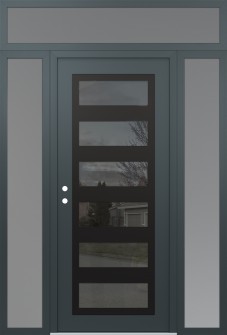 Diamond C9 60" x 96" anthracite/anthracite mirrored Glass Panel black RHI with 2 Sidelites and Transom frosted Glass