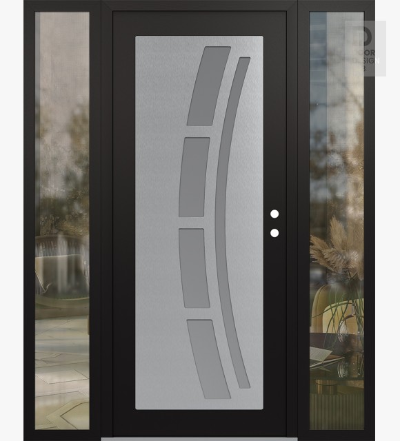 Modern Steel Front Door Diamond C12 60" x 80" black/white frosted Glass Panel stainless steel LHI with 2 Sidelites clear Glass