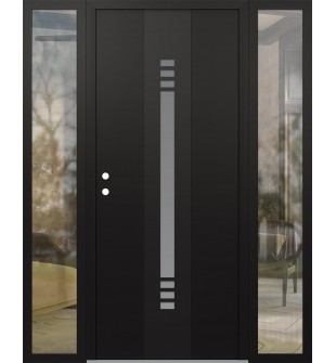 DIAMOND A5 64" X 80" BLACK/WHITE FROSTED GLASS PANEL BLACK RHI WITH 2 SIDELITES CLEAR GLASS