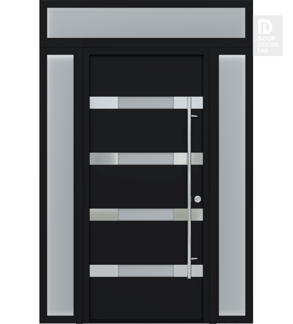 MODERN FRONT STEEL DOOR AURA BLACK/WHITE 61 1/16" X 95 11/16" RHI + SIDEITE LEFT/RIGHT + TRANSOM