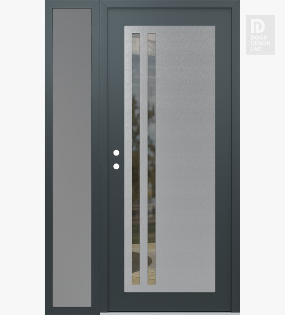 Modern Steel Front Door Diamond C6 52" x 80" anthracite/anthracite clear Glass Panel stainless steel RHI with Sidelite frosted Glass