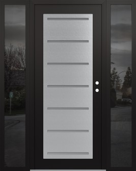 Diamond C11 68" x 80" black/white frosted Glass Panel stainless steel LHI with 2 Sidelites mirrored Glass