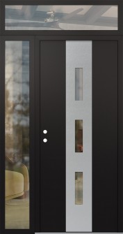 DIAMOND A7 50" X 96" BLACK/BLACK CLEAR GLASS PANEL STAINLESS STEEL RHI WITH SIDELITE AND TRANSOM CLEAR GLASS