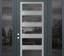 Modern Steel Front Door Diamond C9 60" x 96" anthracite/anthracite mirrored Glass Panel stainless steel RHI with 2 Sidelites and Transom mirrored Glass