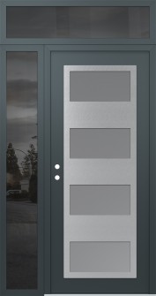 Diamond C2 52" x 96" anthracite/anthracite frosted Glass Panel stainless steel RHI with Sidelite and Transom mirrored Glass