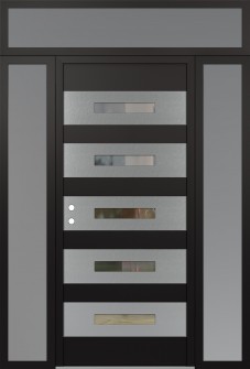 Diamond D9 68" x 96" black/black clear Glass Panel stainless steel RHI with 2 Sidelites and Transom frosted Glass
