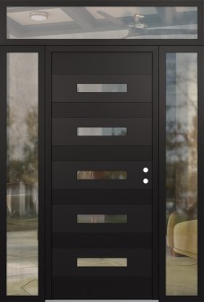 Diamond D9 68" x 96" black/black clear Glass Panel black LHI with 2 Sidelites and Transom clear Glass