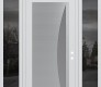 Modern Steel Front Door Diamond C13 60" x 96" white/white frosted Glass Panel stainless steel LHI with 2 Sidelites and Transom mirrored Glass