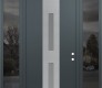 Modern Steel Front Door DIAMOND A6 68" X 96" ANTHRACITE/ANTHRACITE FROSTED GLASS PANEL STAINLESS STEEL LHI WITH 2 SIDELITES AND TRANSOM MIRRORED GLASS