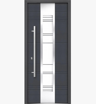 W36" x H80" Front Exterior Prehung Steel Door / Deux 0757 Gray Graphite / Stainless Inserts Single Modern Painted Right-hand Inswing