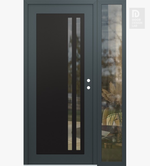 Modern Steel Front Door Diamond C6 50" x 80" anthracite/anthracite clear Glass Panel black LHI with Sidelite clear Glass