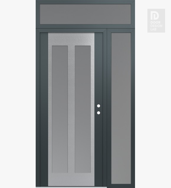 Modern Steel Front Door Diamond C14 52" x 96" anthracite/anthracite frosted Glass Panel stainless steel LHI with Sidelite and Transom frosted Glass