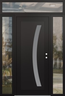 Diamond C4 68" x 96" black/white frosted Glass Panel black LHI with 2 Sidelites and Transom clear Glass