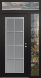 Diamond C16 50" x 96" black/white frosted Glass Panel stainless steel LHI with Sidelite and Transom clear Glass