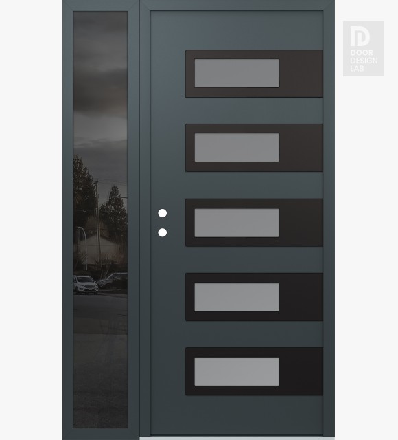 Modern Steel Front Door Diamond D3 52" x 80" anthracite/anthracite frosted Glass Panel black RHI with Sidelite mirrored Glass