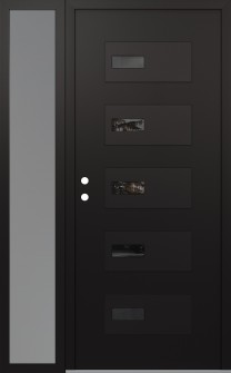 Diamond D7 50" x 80" black/black Mirrored Glass Panel black RHI with Sidelite frosted Glass