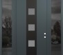 Modern Steel Front Door DIAMOND A12 60" X 96" ANTHRACITE/ANTHRACITE FROSTED GLASS PANEL BLACK LHI WITH 2 SIDELITES AND TRANSOM MIRRORED GLASS