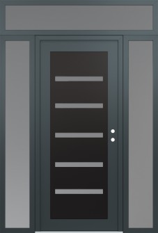 Diamond C7 60" x 96" anthracite/anthracite frosted Glass Panel black LHI with 2 Sidelites and Transom frosted Glass