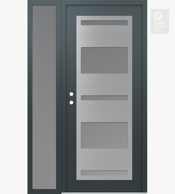 Modern Steel Front Door Diamond C10 50" x 80" anthracite/anthracite frosted Glass Panel stainless steel RHI with Sidelite frosted Glass