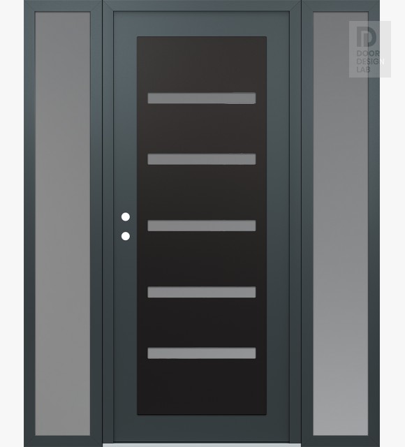 Modern Steel Front Door Diamond C7 60" x 80" anthracite/anthracite frosted Glass Panel black RHI with 2 Sidelites frosted Glass