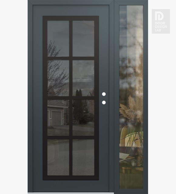 Modern Steel Front Door Diamond C16 50" x 80" anthracite/anthracite mirrored Glass Panel black LHI with Sidelite clear Glass