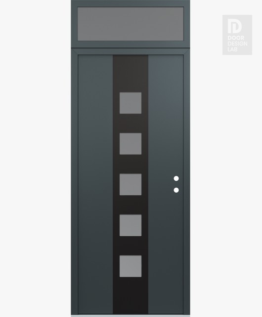Modern Steel Front Door DIAMOND A13 36" X 96" ANTHRACITE/ANTHRACITE FROSTED GLASS PANEL BLACK LHI WITH TRANSOM FROSTED GLASS