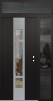 DIAMOND A9 50" X 96" BLACK/BLACK CLEAR GLASS PANEL STAINLESS STEEL LHI WITH SIDELITE AND TRANSOM MIRRORED GLASS