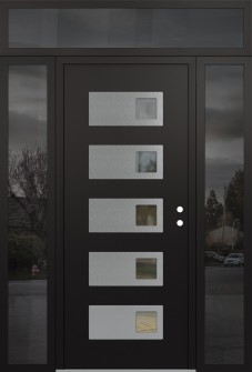 Diamond D2 68" x 96" black/black clear Glass Panel stainless steel LHI with 2 Sidelites and Transom mirrored Glass