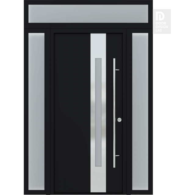 MODERN FRONT STEEL DOOR ZEPHYR BLACK/WHITE 61 1/16" X 95 11/16" LHI + SIDELITE LEFT/RIGHT + TRANSOM