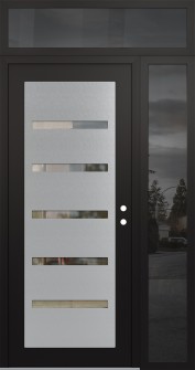 Diamond C7 50" x 96" black/black clear Glass Panel stainless steel LHI with Sidelite and Transom mirrored Glass