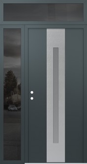 DIAMOND A2 48" X 96" ANTHRACITE/ANTHRACITE FROSTED GLASS PANEL STAINLESS STEEL RHI WITH SIDELITE AND TRANSOM MIRRORED GLASS