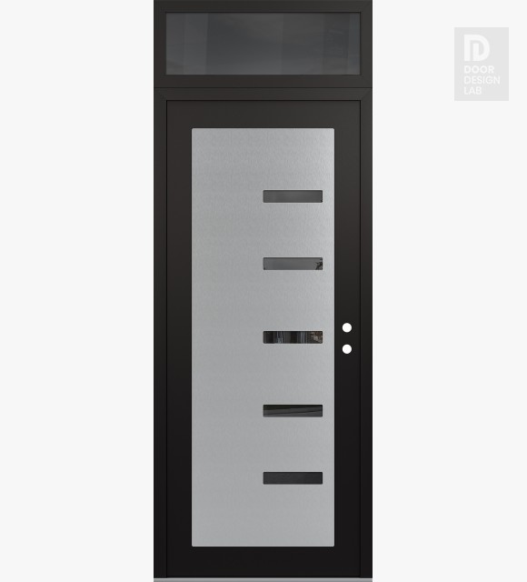 Modern Steel Front Door Diamond C8 36" x 96" black/black mirrored Glass Panel stainless steel LHI with Transom mirrored Glass