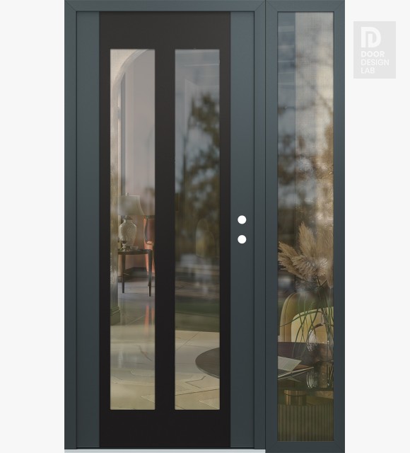 Modern Steel Front Door Diamond C14 48" x 80" anthracite/anthracite clear Glass Panel black LHI with Sidelite clear Glass