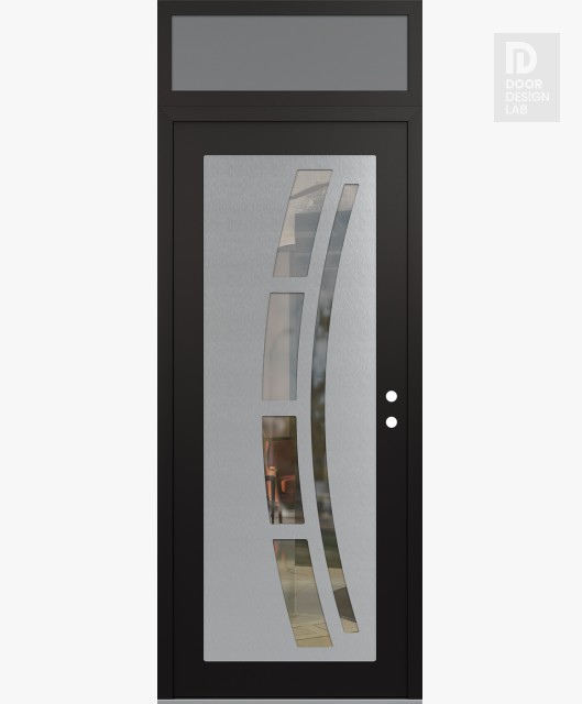 Modern Steel Front Door Diamond C12 36" x 96" black/black clear Glass Panel stainless steel LHI with Transom frosted Glass