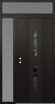 DIAMOND A6 52" X 96" BLACK/BLACK MIRRORED GLASS PANEL BLACK RHI WITH SIDELITE AND TRANSOM FROSTED GLASS