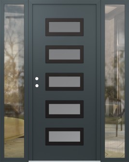 Diamond D1 68" x 80" anthracite/anthracite Frosted Glass Panel black RHI with 2 Sidelites clear Glass