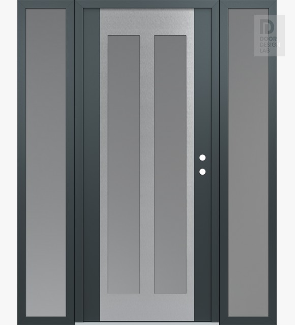 Modern Steel Front Door Diamond C14 68" x 80" anthracite/anthracite frosted Glass Panel stainless steel LHI with 2 Sidelites frosted Glass