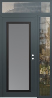 Diamond C1 52" x 96" anthracite/anthracite frosted Glass Panel black LHI with Sidelite and Transom clear Glass