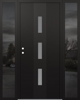 DIAMOND A7 64" X 80" BLACK/WHITE FROSTED GLASS PANEL BLACK RHI WITH 2 SIDELITES MIRRORED GLASS