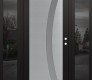 Modern Steel Front Door Diamond C4 68" x 80" black/white frosted Glass Panel stainless steel LHI with 2 Sidelites mirrored Glass