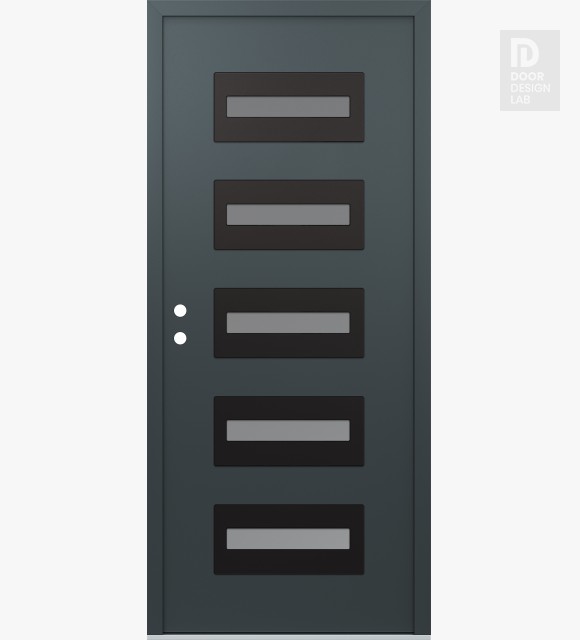 Modern Steel Front Door Diamond D4 36" x 80" anthracite/anthracite frosted Glass Panel black RHI