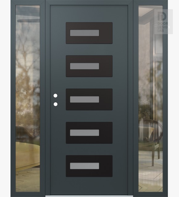 Modern Steel Front Door Diamond D6 68" x 80" anthracite/anthracite frosted Glass Panel black RHI with 2 Sidelites clear Glass