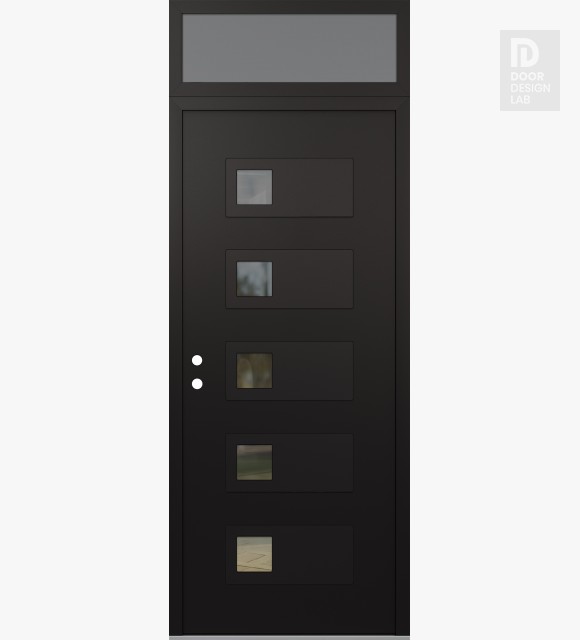 Modern Steel Front Door Diamond D2 36" x 96" black/black clear Glass Panel black RHI with Transom frosted Glass