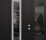 Modern Steel Front Door DIAMOND A1 52" X 96" BLACK/BLACK MIRRORED GLASS PANEL STAINLESS STEEL LHI WITH SIDELITE AND TRANSOM MIRRORED GLASS